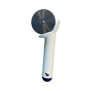 Tupperware Pizza Cutter Stainless Steel Wheel White Navy Blue Ergonomic Handle